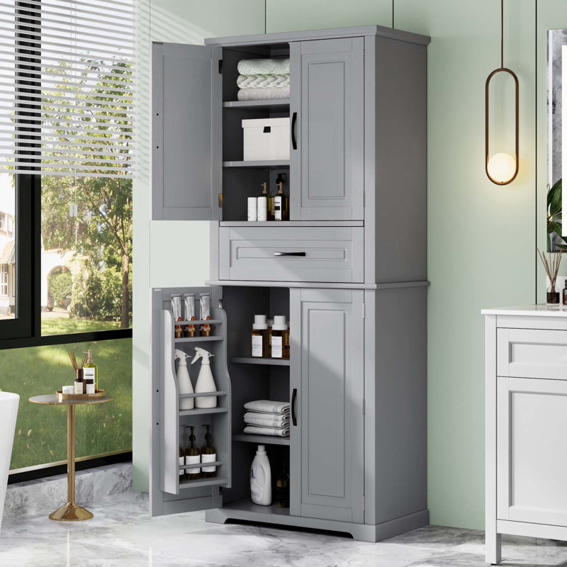 Bathroom Storage Cabinet with Multi-Functional Storage Space, Drawer with Slide Rails, Adjustable Shelf, Gray