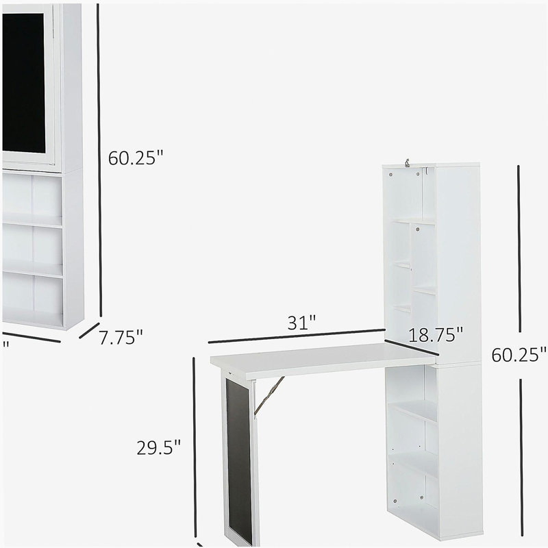 Armoire de bureau murale pliante et convertible avec tableau noir et tablette latérale