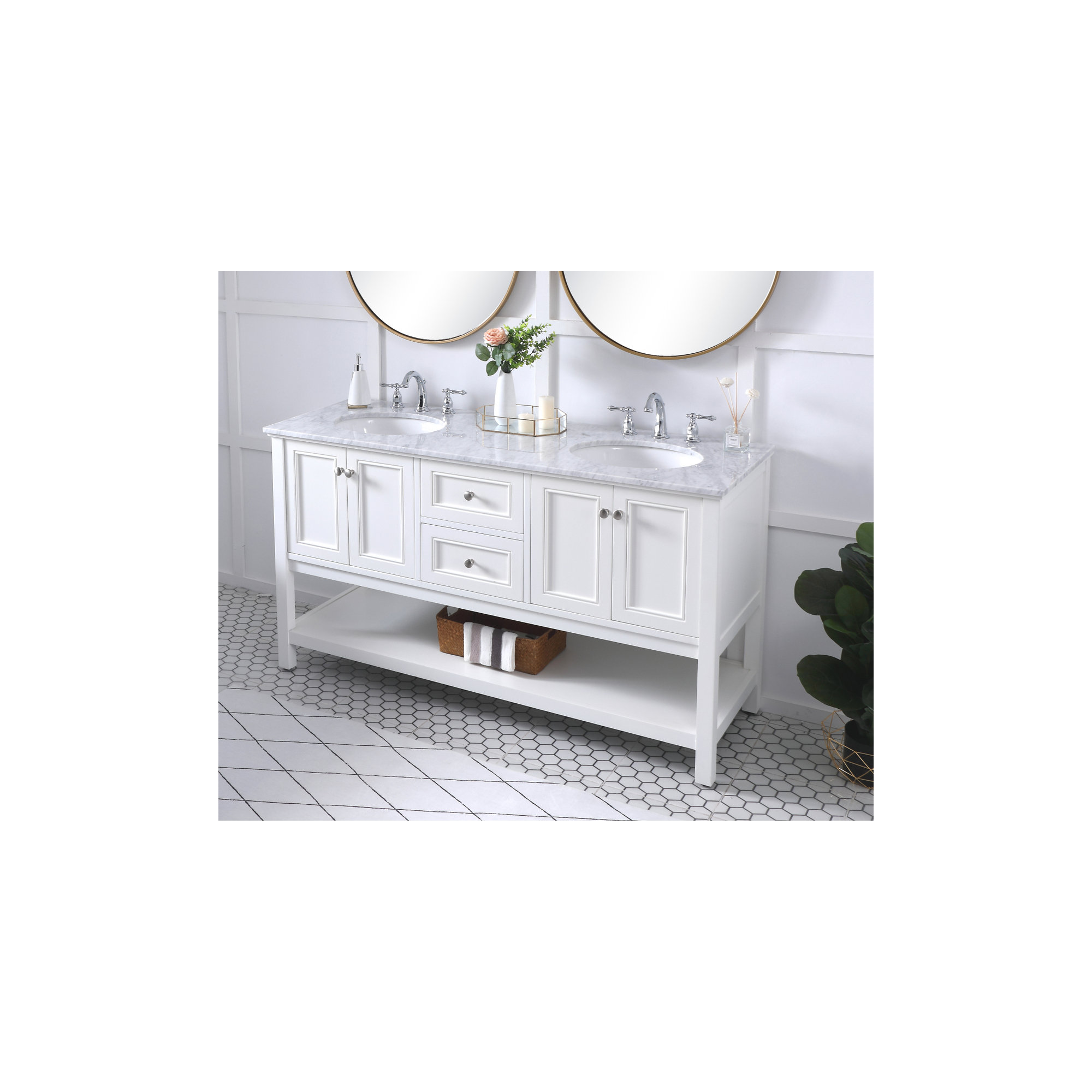 Bonsai 60'' Double Bathroom Vanity, White