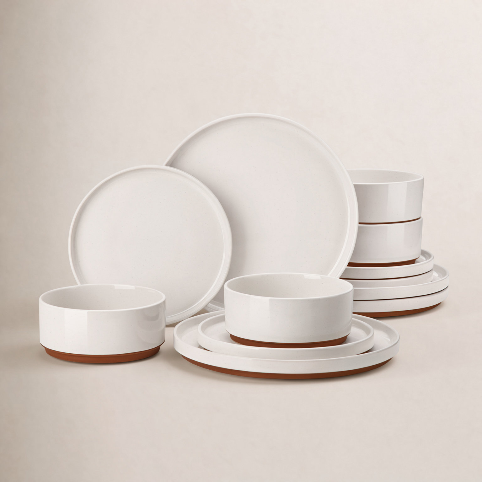 Stratton Ceramic Dinnerware Set - Service for 4, White
