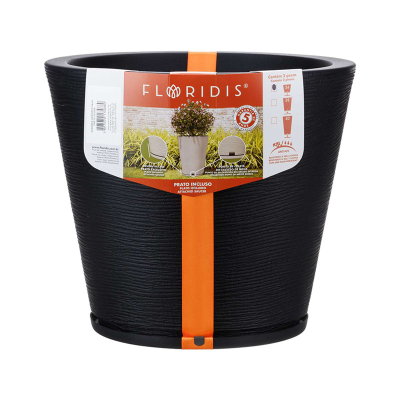 Pot à fleurs en résine Genebra, Noir, H 13,78 po x l 15,75 po x P 15,75 po