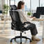 Chaise de bureau ergonomique, supportant jusqu'à 180 kg, avec soutien lombaire réglable, assise en maille respirante et coussin épais, idéale pour un bureau confortable à domicile (noir).-2033402187-1982449721