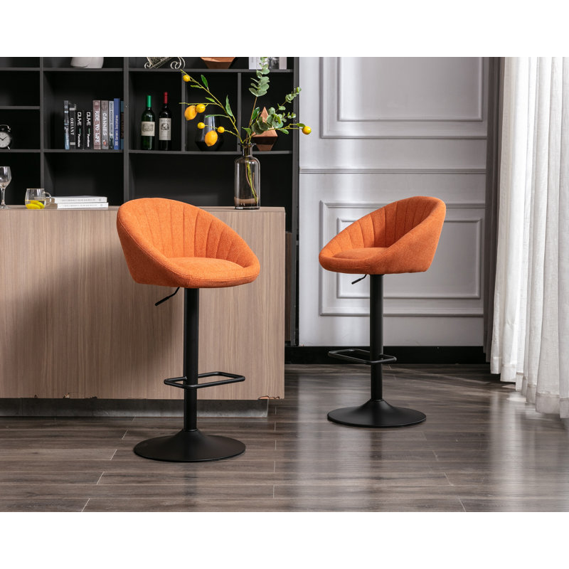 Modern Orange Adjustable Swivel Counter Stool with Metal Frame