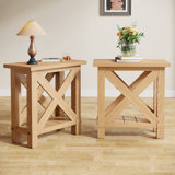 25" End Table with X Shape Frame, Hidden Metal L Bracket Inforcement, Non-Slip Feet