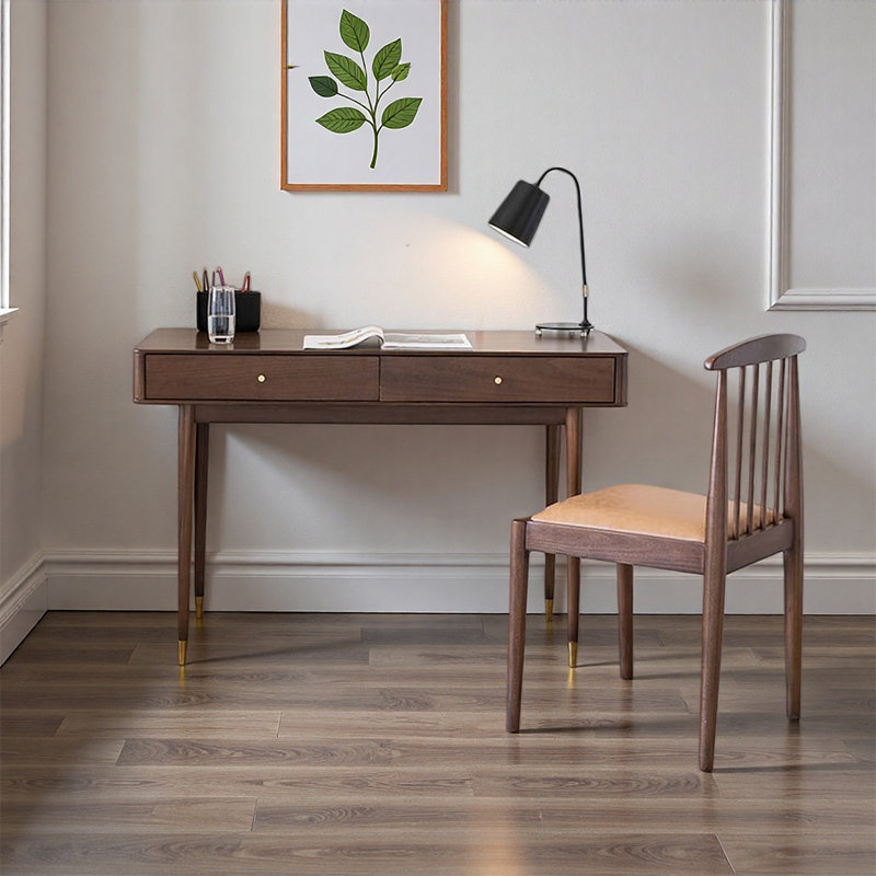 Ensemble de bureau rectangulaire en bois massif avec chaise Bellin