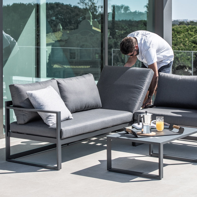 Harper Reclining Corner Group set with Reclining Feature and Coffee Table in Graphite, Navy, Grey