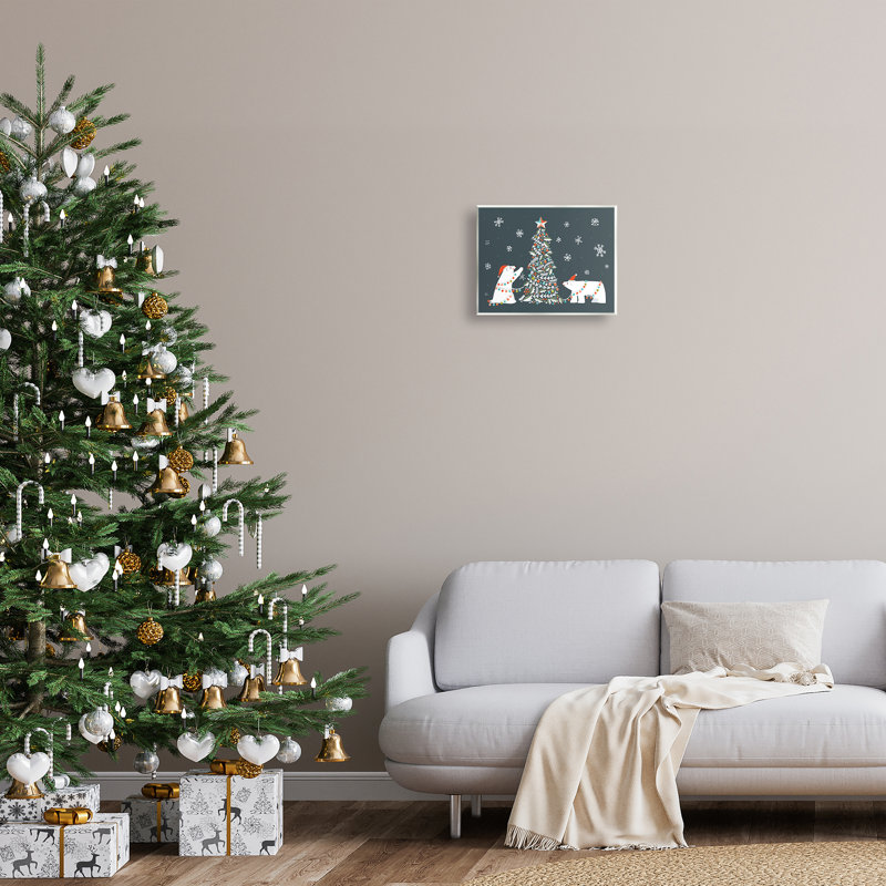 Ours polaires avec arbre de Noël, art mural sur toile par Irene Chan
