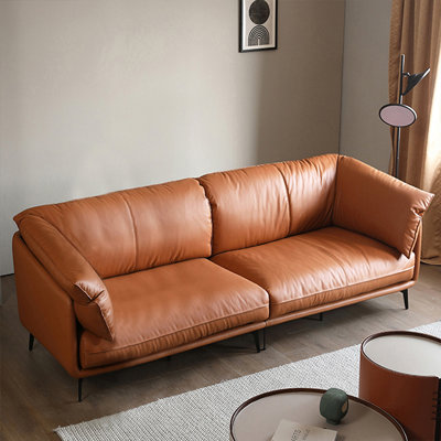 Causeuse coussin orange en cuir véritable