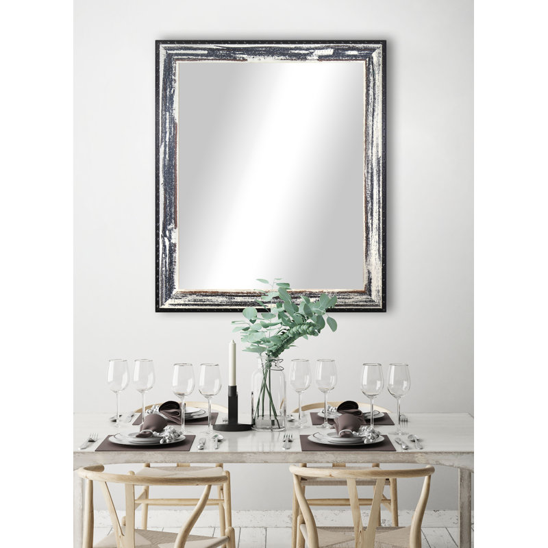 Miroir moderne et contemporain vieilli, H 55,5 po x l 32,5 po, Blanc délavé / gris foncé