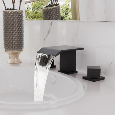 Robinet de salle de bain à cascade surdimensionné de 8 pouces, robinet de meuble-lavabo carré à 3 trous et 2 poignées avec conduites d'alimentation certifiées CUPC, bec non rotatif pour lavabo de salle de bain