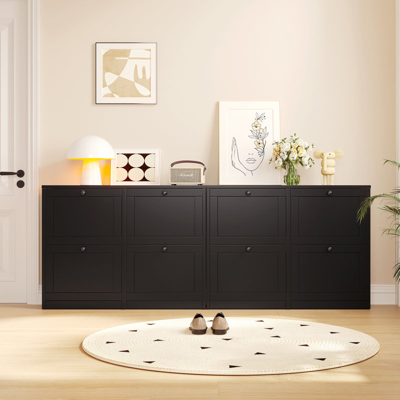 Armoire de rangement pour 32 paires de chaussures, Noir, noir, noir, noir