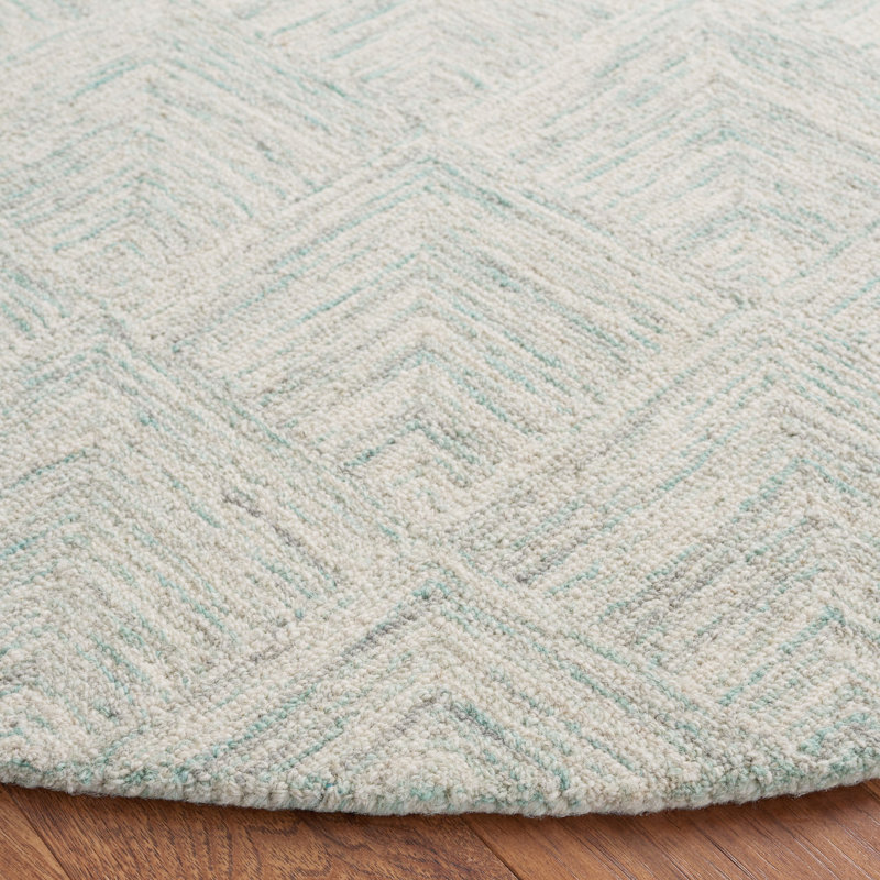 Borreri Hand Tufted Wool/Cotton Geometric Rug in Gray/Turquoise, Round 6'