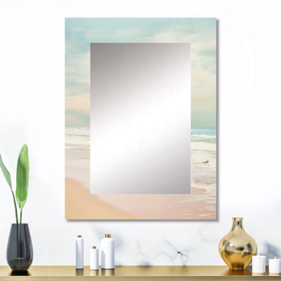 Minimalisme plage paysage vii - grand miroir de plage, miroir mural décoratif blanc, art imprimé en métal