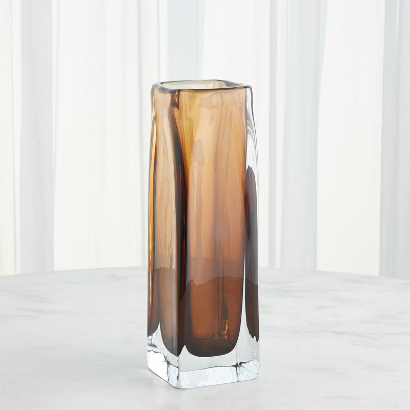 Wide Square Tower Vase-Dark Amber