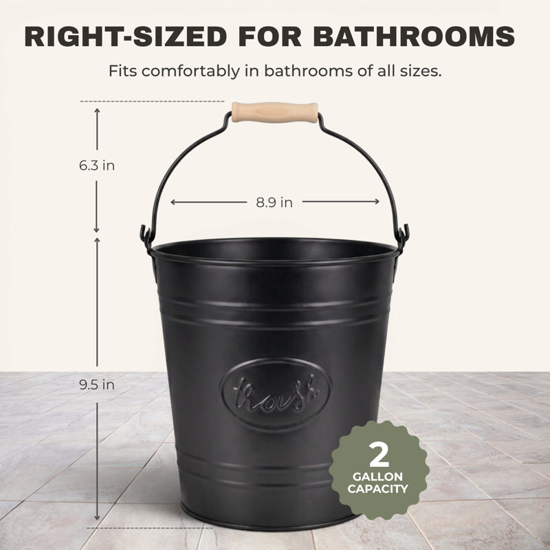 Poubelle galvanisée rustique 2 gallons, Noir mat