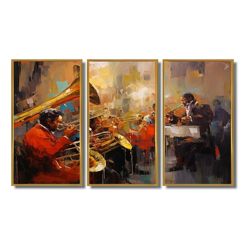 Ensemble d'art mural Orlane - Musicien, Cadre flottant doré, H 32 po x l 48 po x P 1 po