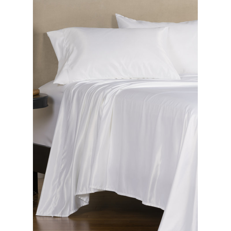 F. Scott Fitzgerald Luxury Satin-Finish Bed Sheet Set, Queen, White