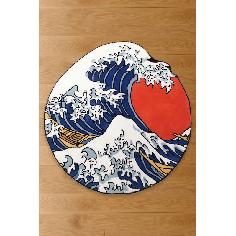 Great Wave Off Kanagawa Round Tufted Rug