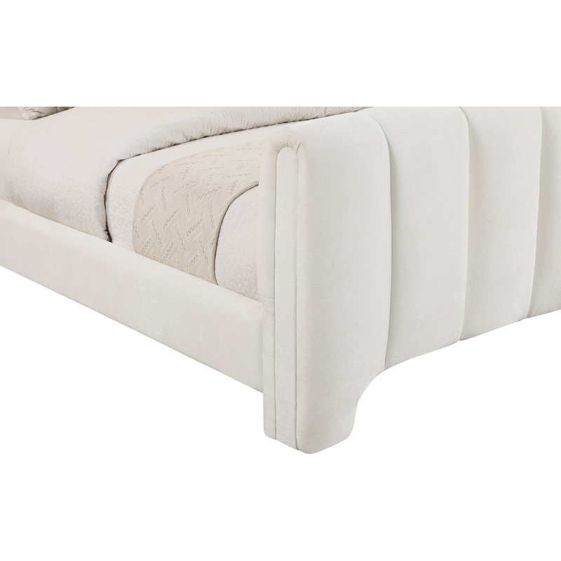 Lit en chenille Zerina, Tissu chenille crème, Simple