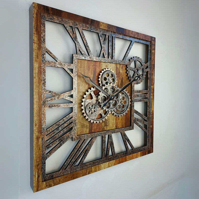 Solid Wood Wall Clock, Vintage Brown