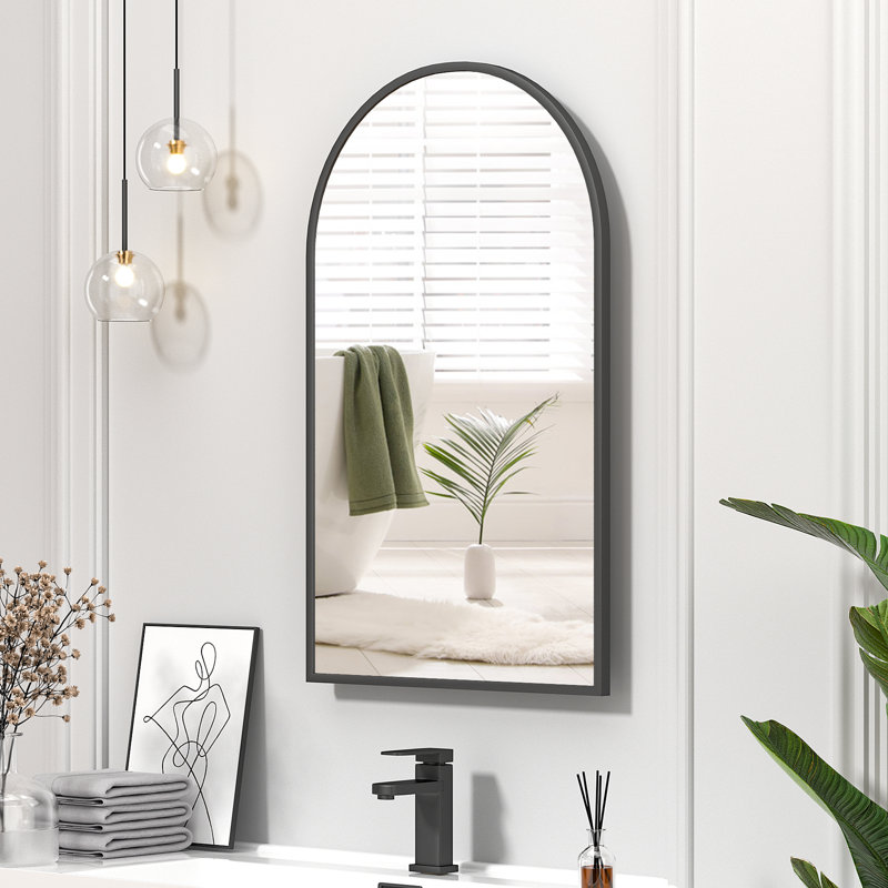  Arched Recessed Metal Bathroom Medicine Cabinet with Mirror，NO Assembly Required, 26.80" H x 16.50" W x 4.02" D