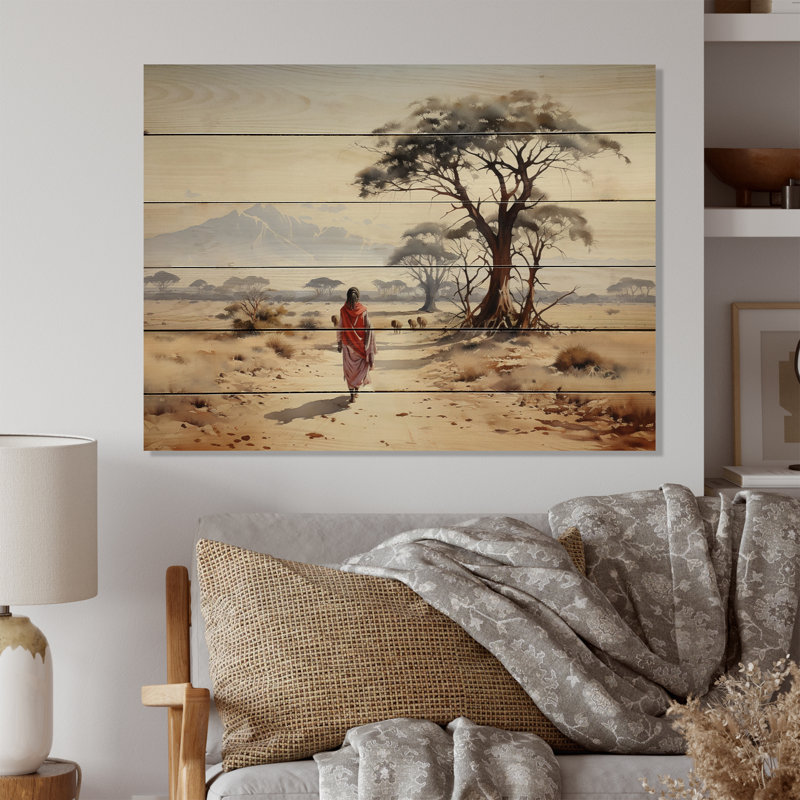 «African Nomadic Wanderer I» sur impression sur bois, H 30 po x l 40 po x P 0,78 po