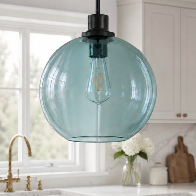 Alejo 11.02'' 1-Light Hand-Blown Pendant Light With Tinted Globe Glass for Entryway Kitchen Island