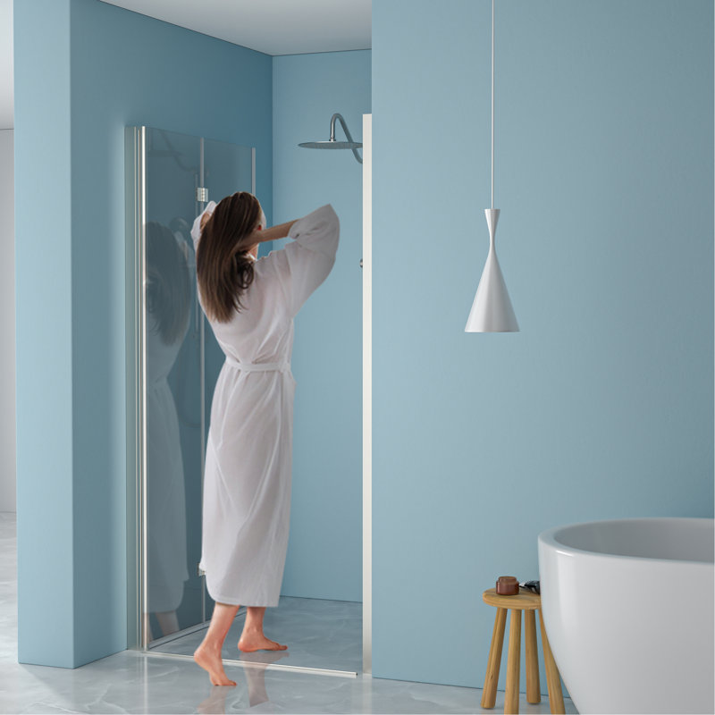 36"W X 72"H Fold Frameless Shower Door With Tempered Glass, 1/4 Inch (6 Mm), Brushed Silver