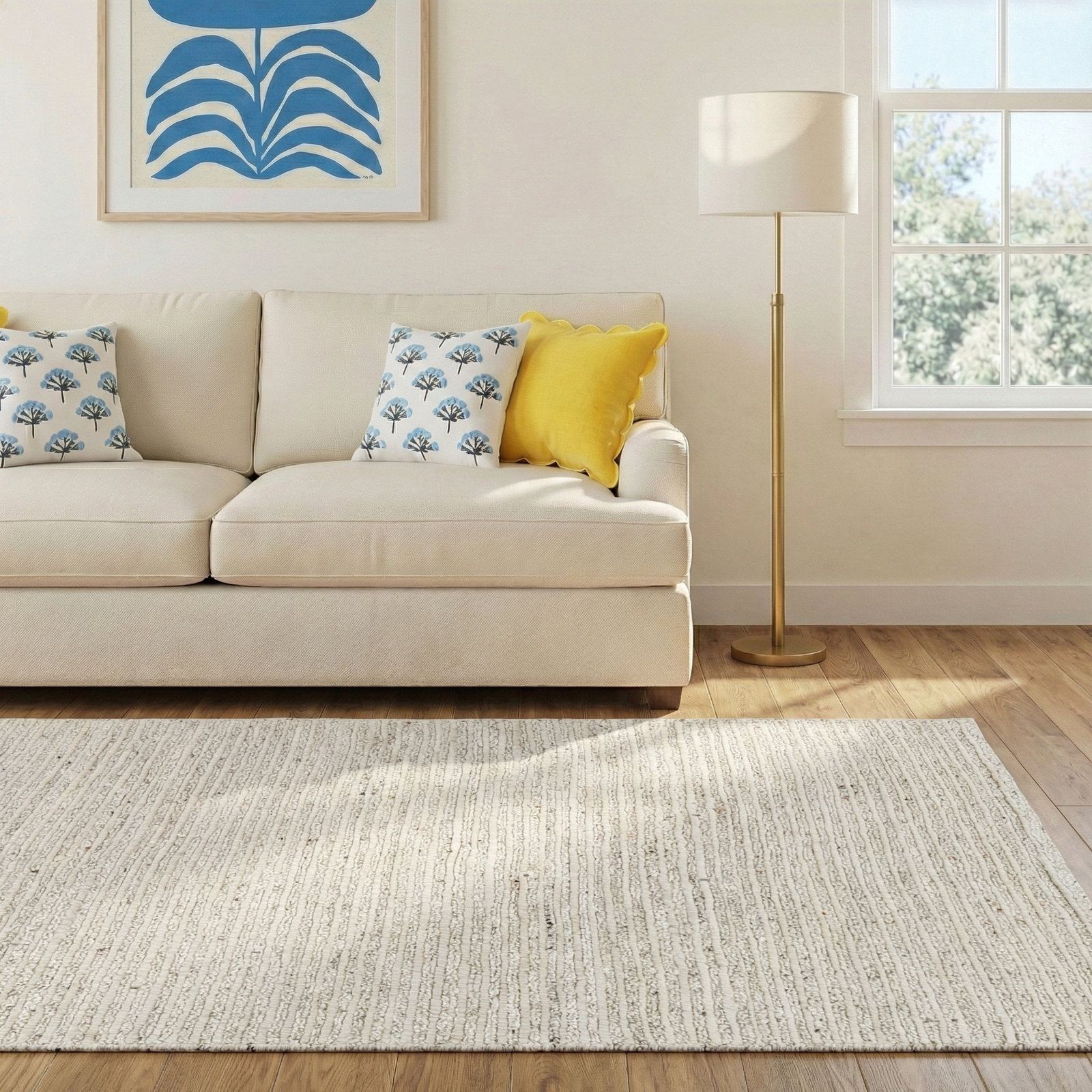Joly Handmade Wool Beige Rug, Rectangle 5' x 7'6"