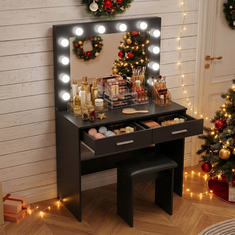 Thurston Dressing Table with Mirror, Black