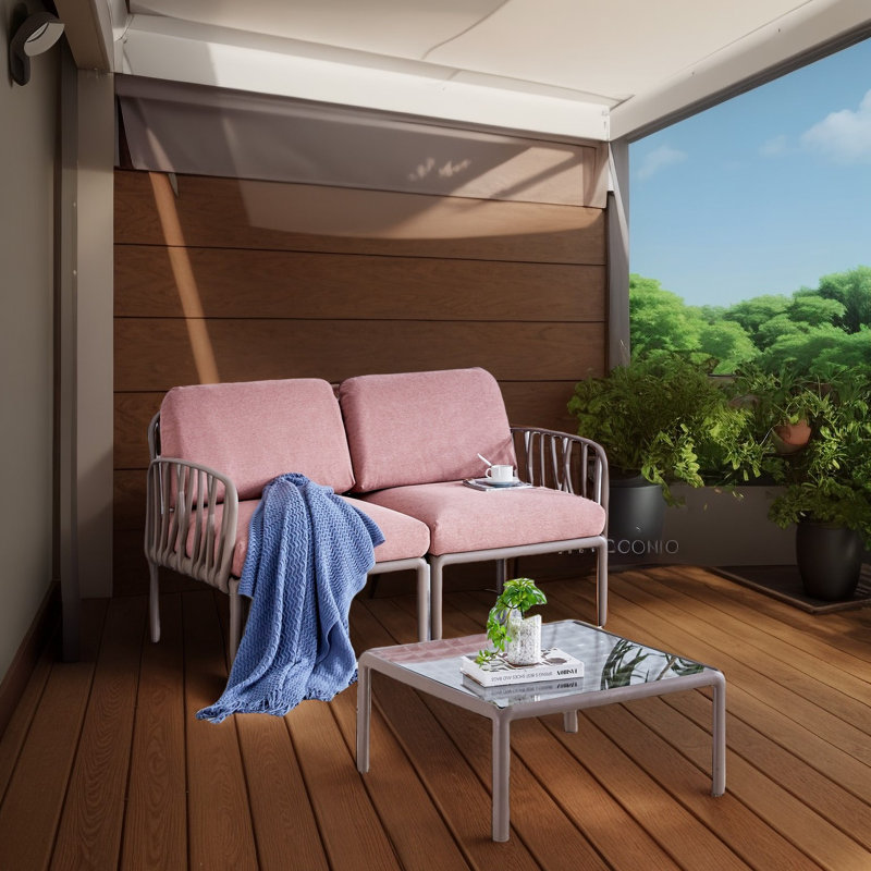 Causeuse d'extérieur avec coussins de 51,18 po de largeur Vaneesha, Rose