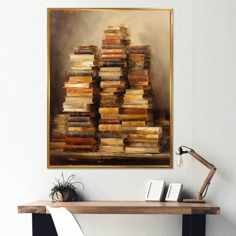 Ancienne bibliothèque de lecture mystère II - livres, art mural, 32" H x 16" W, Black Picture Framed