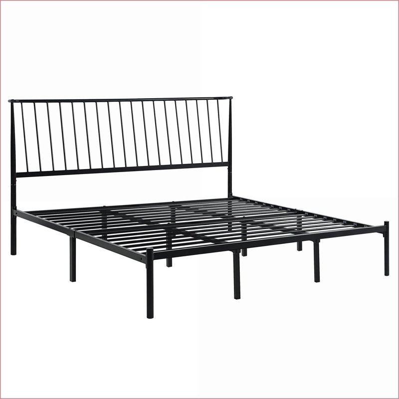 Base de lit plateforme en métal Eastern King - aucun sommier nécessaire, tête de lit à angle noir pour la chambre à coucher