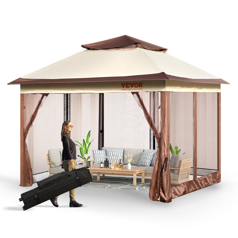 Brown 11x11 ft Pop-Up Gazebo with Mosquito Netting