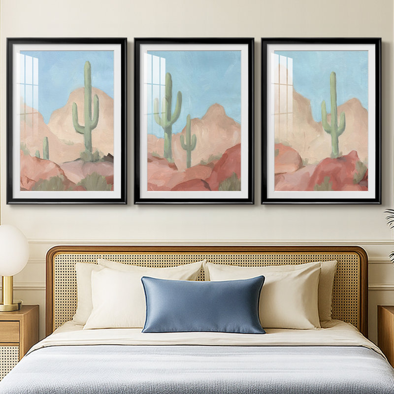 Sunny Saguaro I - reproduction sur mesure encadrée de qualité supérieure - 3 pièces