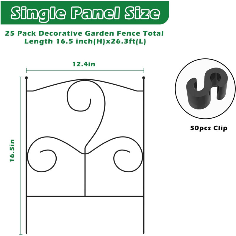 16.5'' H x 12.4'' W Black Metal Fence Panels Included
