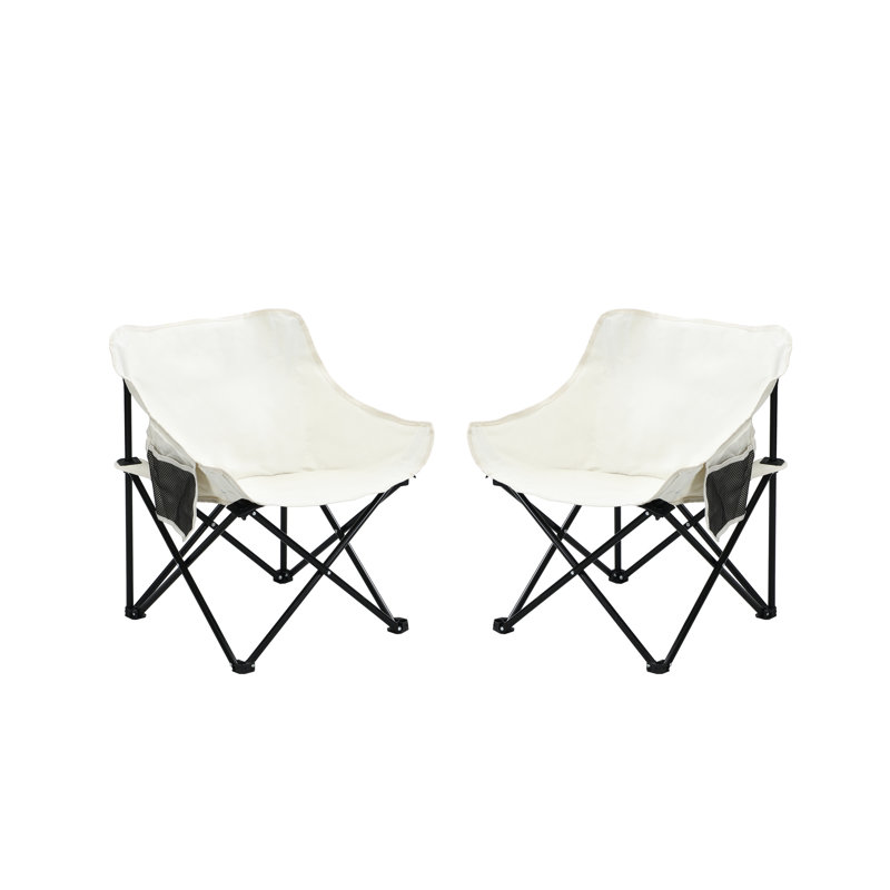 2Pcs Foldable Beige Outdoor Camping Chairs With Carry Bag - Comfortable Cushioned Seat, Side Pocket, Heavy Duty Steel Frame, 264 Pound Support, Good For Fishing, Camping, And Barbecues Portable,