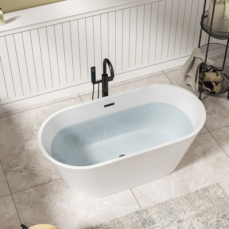 Baignoire de trempage autoportante moderne en acrylique 59 "x 29,5" avec bonde, Matte Black
