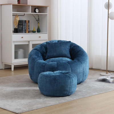 Fauteuil à billes moderne, fauteuil rond confortable pour adultes avec repose-pieds, fauteuil de lecture simple avec oreiller