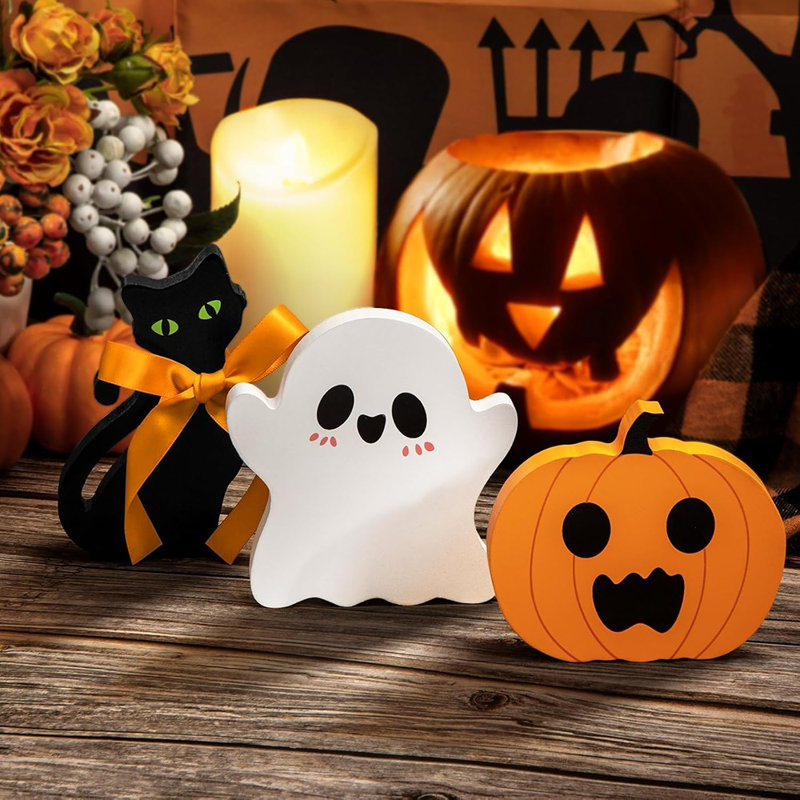 Adorables décorations de plateaux décoratifs à étages en forme de citrouille d'Halloween (ensemble de 3)