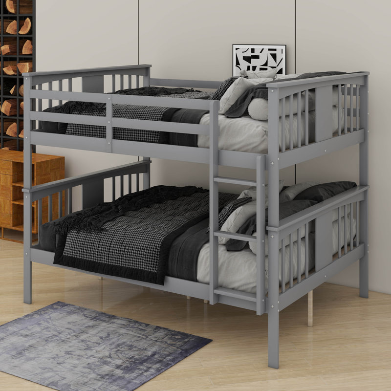 Lit superposé double au dessus d'un lit double avec échelle, Gris