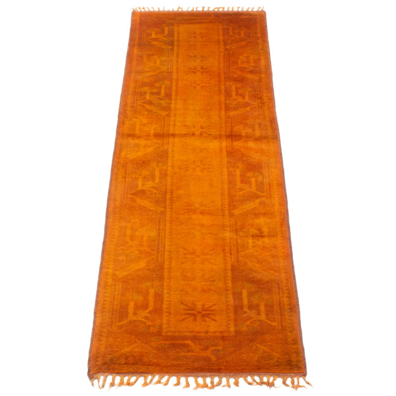 Tapis orange brûlé noué à la main de couleur unique 2 pi 7 po x 9 pi 5 po