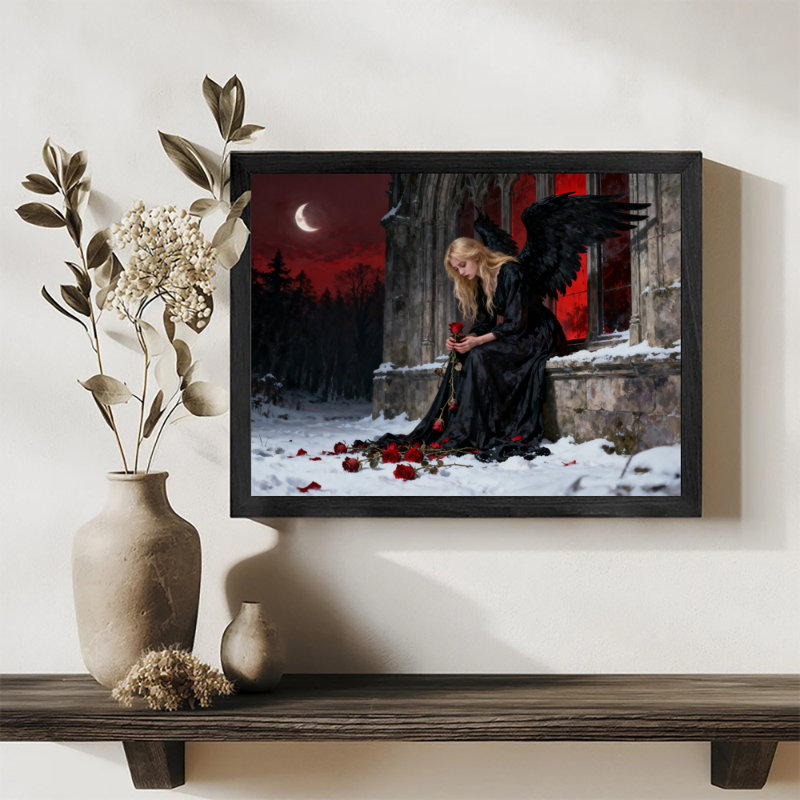 Art mural rétro noir et ange gothique foncé en ruines, impressions encadrées de style gothique foncé, H 11 po x l 9 po