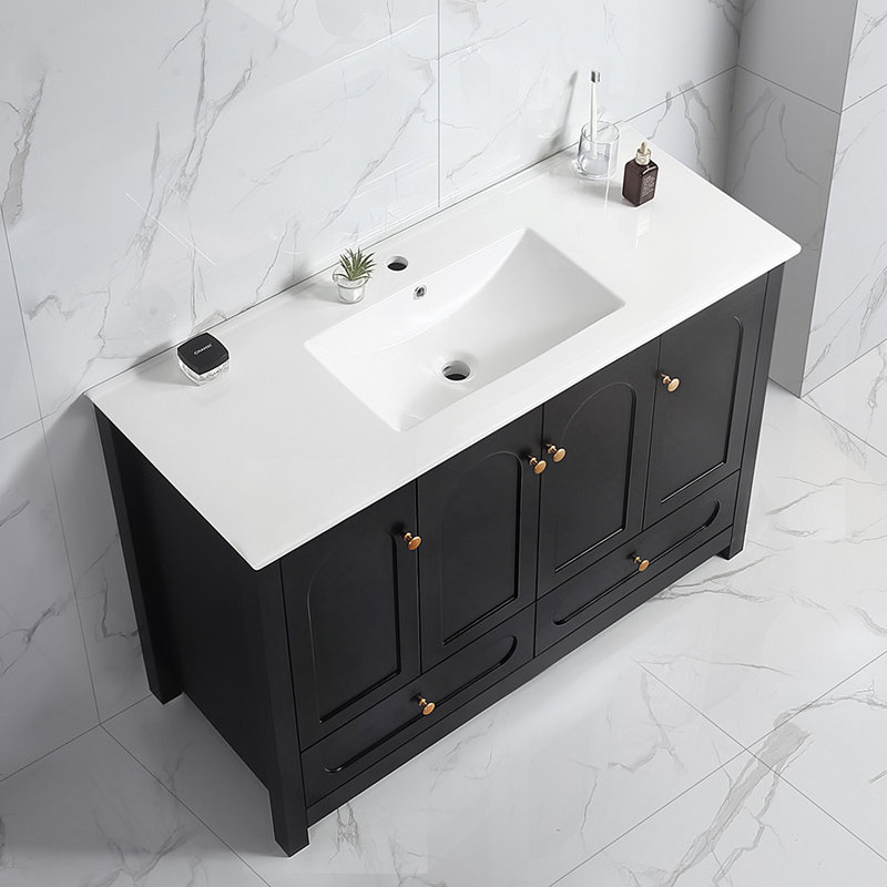 Ensemble de meuble-lavabo noir 48 po avec lavabo en céramique, armoire de rangement abondante, 4 portes à fermeture en douceur et 2 tiroirs