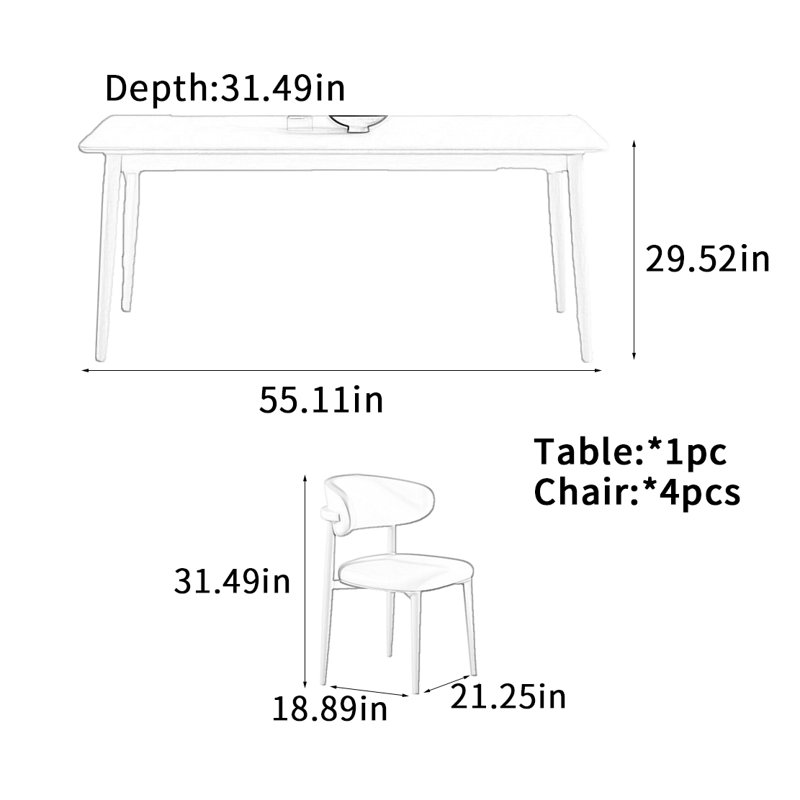 Table de salle à manger French, H 29,52 po x L 55,11 po x l 31,49 po