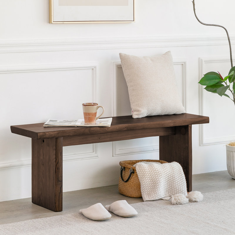 Banc en bois massif Beitnes, Brun foncé - bois d'orme, 17.7" H x 47.2" W x 12.6" D