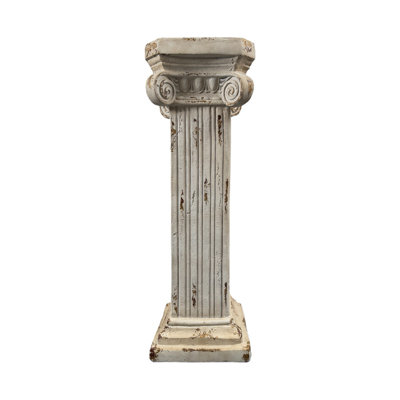 Antique White Roman Ionic Column Pedestal, Magnesium Oxide Distressed Pillar Display Stand for Indoor Outdoor Garden Wedding Decor
