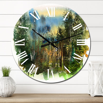 Paysage de forêt vert profond - horloge murale traditionnelle