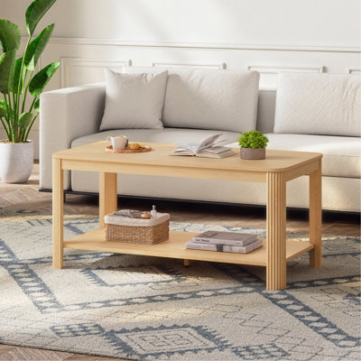 Table basse de coin en bois avec tablette de rangement Arc