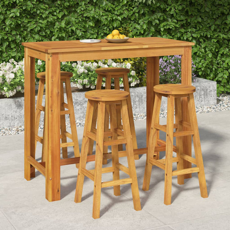 5 Piece Patio Dining Set Solid Wood Acacia